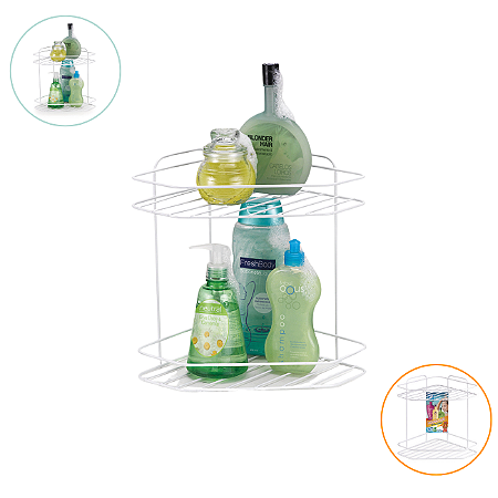Suporte Porta Shampoo Cantoneira Dois Andares Branca Arthi