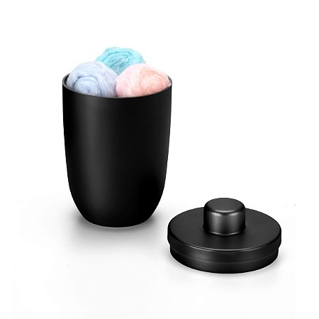Porta Algodão Cotonetes Preto Arthi Com Tampa Para Banheiro