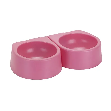 Comedouro Duplo Pet Bebedouro Cachorro Gato Com Fita 3m Arthi - Rosa