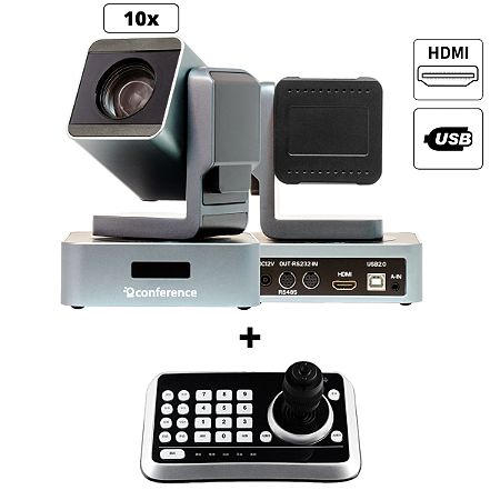 Kit 2 Câmeras Mini PTZ 10X HDMI | USB 2.0 + 1 Controle JTK1 + 2 Suportes de Parede + 2 Cabos Para Controle – 30m