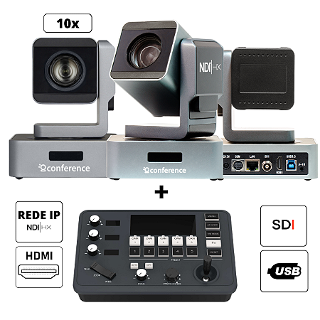 Kit 3 PRO 10x - 3 Câmeras Mini PTZ 10x PRO + 1 PTZ Controle Mini + 3 Suportes de Parede