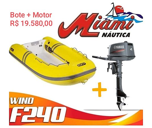 BOTE INFLAVEL WIND 240 + MOTOR YAMAHA 4 HP OKM