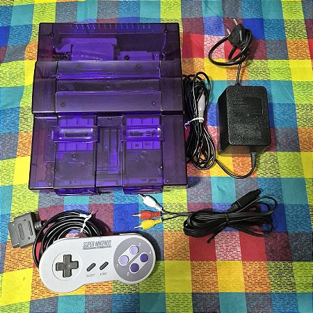 Super Nintendo Roxo Translúcido Com Controle Original