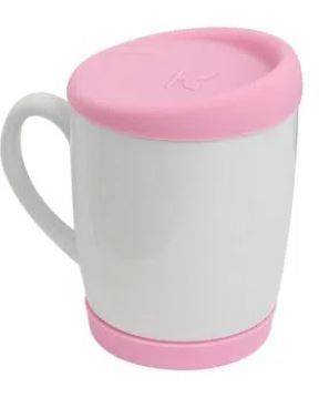 Caneca com Tampas e base de Silicone P/Sublimação Rosa Bebê