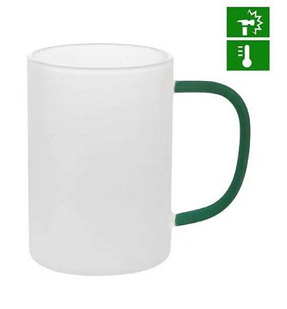 Caneca de Vidro Borossilicato Jateado com Alça Verde - 300ml