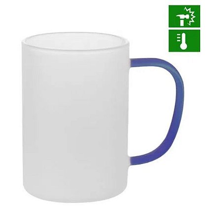 Caneca de Vidro Borossilicato Jateado com Alça Azul  - 300ml