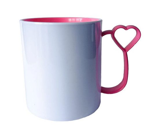 Caneca para Sublimação de Polimero Branco Alça Coraçãozinho Rosa 120grs - 325ml