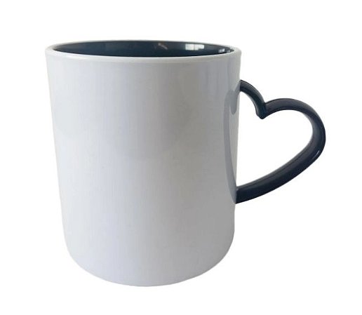 Caneca para Sublimação de Polimero Branco Alça Coração Preto 120grs - 325ml