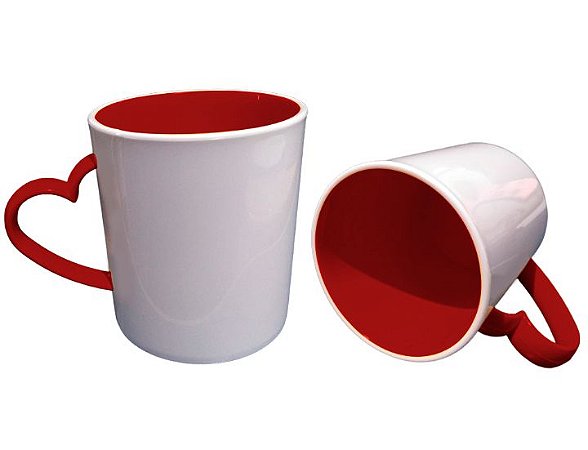 Caneca para Sublimação de Polimero Branco Alça Coração Vermelha 120grs - 325ml