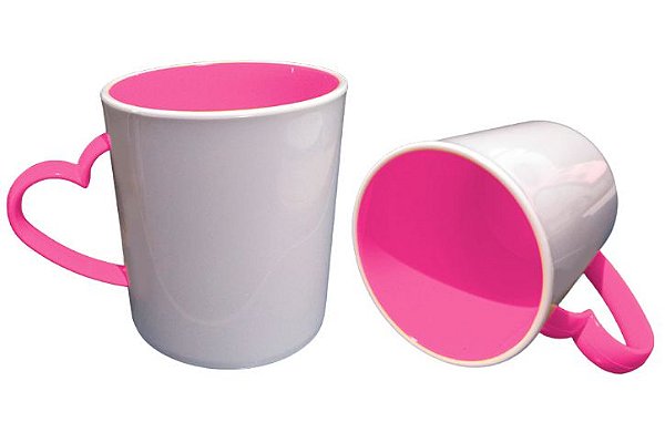 Caneca para Sublimação de Polimero Branco Alça Coração Pink 120grs - 325ml