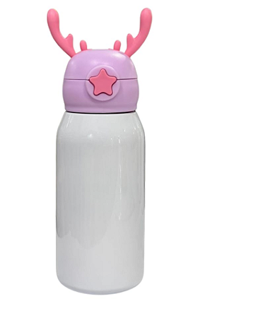 Garrafa Térmica Inox Branca Tampa Alce Rosa/lilas 500ml P/sublimação Metalnox