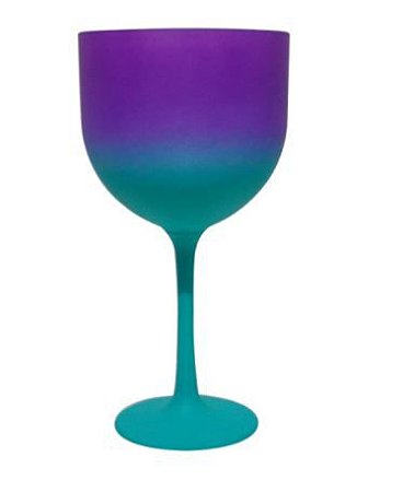 Taça Gin Happy 550ml Degradê Bicolor Tiffany com Roxo