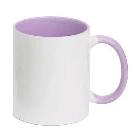 Caneca para Sublimação de Cerâmica Branca com Alça e Interior Lilás - 1 Unidade