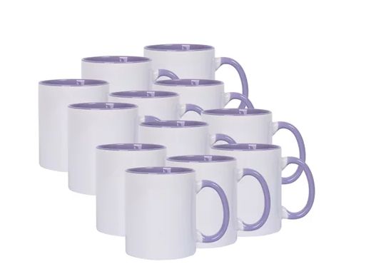 Caneca para Sublimação de Cerâmica Branca com Alça e Interior Lilás - 36 Unidade