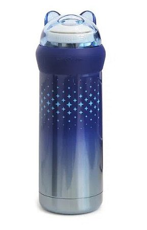 Garrafa Térmica Tampa Urso com Parede Dupla Azul com Estrelas - 350ml