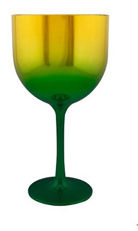Taça Gin Happy 550ml Metalizado Dourado com verde