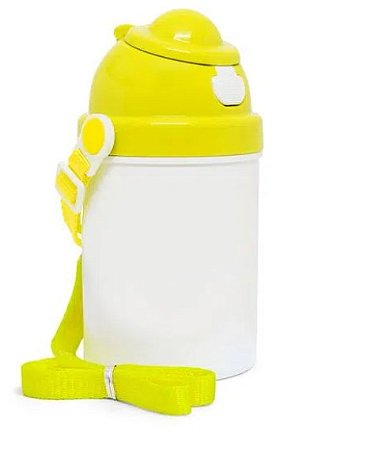 Squeeze de Polímero Branco com Tampa e Botão de Abertura na Cor Amarelo - 400ml