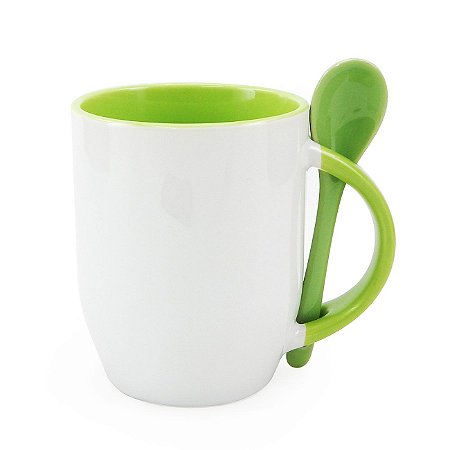 Caneca Com Colher Verde Resinada Para Sublimação