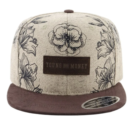 Boné Young Money Snapback Aba Reta Creme Aba aveludada