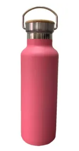 Garrafa Térmica Pink Matte Aço Inox Com Tampa de Bambu - 600ml
