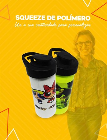 SQUEEZE DE POLÍMERO - BRANCO TAMPA PRETA  P/ SUBLIMAÇÃO 500ml