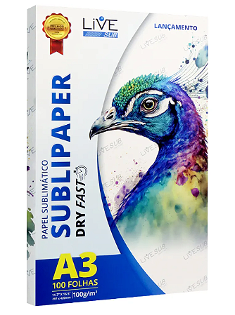 Papel para Sublimação LIVE SUBLIPAPER DRY FAST A-3 100g - 100 Folhas