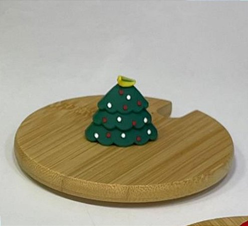 Tampa de Bambu Puxador Arvore de Natal para Caneca