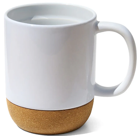 Caneca para Sublimação de Cerâmica Branca com Base em Cortiça - 400ml