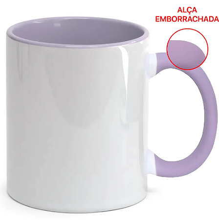 Caneca para Sublimação de Cerâmica Branca com Alça Soft e Interior Lilás