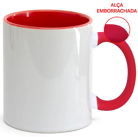 Caneca para Sublimação de Cerâmica Branca com Alça Soft e Interior Vermelho