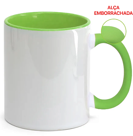 Caneca para Sublimação de Cerâmica Branca com Alça Soft e Interior Verde Claro