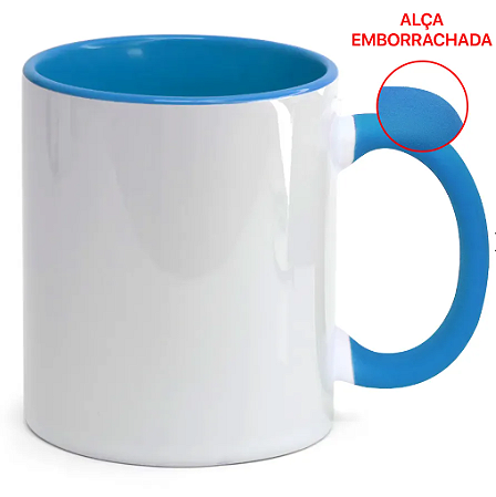 Caneca para Sublimação de Cerâmica Branca com Alça Soft e Interior Azul Claro