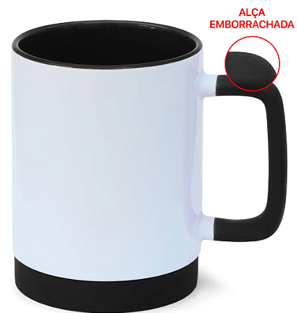 Caneca para Sublimação de Cerâmica Branca com Alça Soft e Base em Silicone com Interior Preta