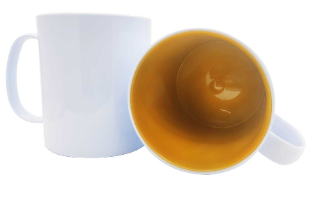 Caneca para Sublimação de Plástico Polímero Branco com interior Amarelo Canário