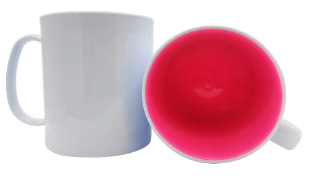 Caneca para Sublimação de Plástico Polímero Branco com interior Rosa Chiclete
