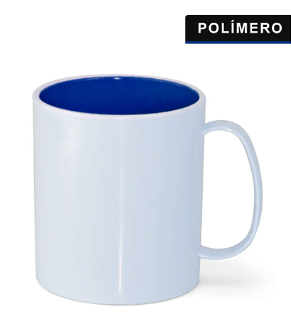 Caneca para Sublimação de Plástico Polímero Branco com Interior Azul Royal