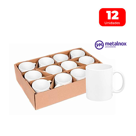 Caneca de Cerâmica Branca Classe A - Primeira Linha Importada - Metalnox 19874 - 12 Unidade