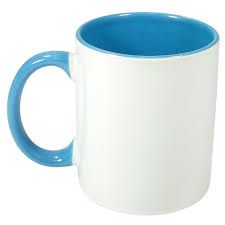 Caneca para Sublimação de Cerâmica Branca com Alça e Interior Azul Claro