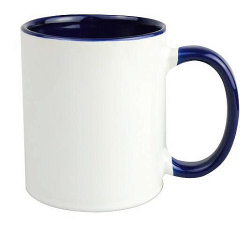 Caneca para Sublimação de Cerâmica Branca com Alça e Interior Azul Escuro