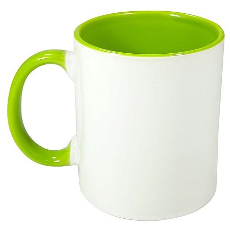 Caneca para Sublimação de Cerâmica Branca com Alça e Interior Verde Claro - 1 Unidade