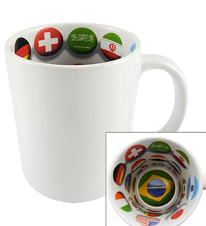 Caneca para Sublimação Branca com Interior Temático Bandeira dos Países