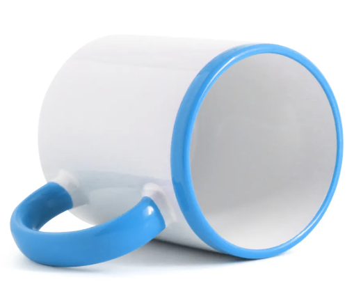 Caneca para Sublimação de Cerâmica Branca com Alça e Colarinho Azul Claro - 1 unidade