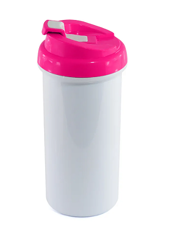 Squeeze de Plástico Branco para Sublimação com Tampa Rosa - 475ml