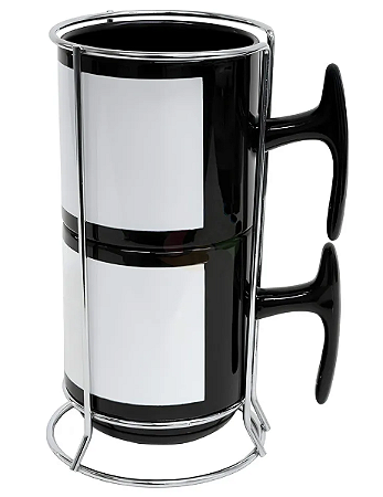 Torre de 2 Xícaras Tarja Preta com Suporte - 325ml - Modelo Majestic