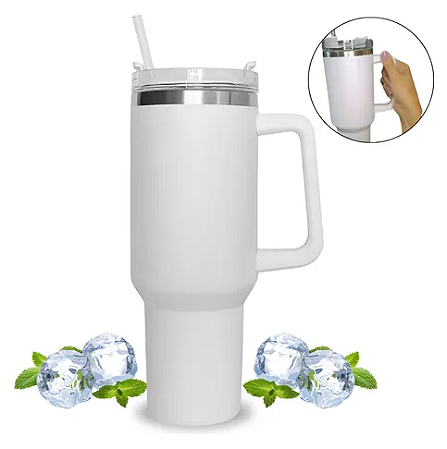Copo Térmico Titan para Sublimação Aço Inox Branco Fosco com Tampa em Acrílico e Canudo - 1200ml