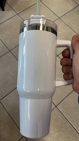 Copo Térmico Titan para Sublimação Aço Inox Branco Brilho com Tampa em Acrílico e Canudo - 1200ml