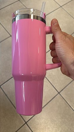 Copo Térmico Titan para Sublimação Aço Inox Rosa Pink Brilho com Tampa em Acrílico e Canudo - 1200ml