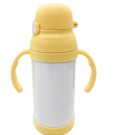 Garrafa Térmica para Sublimação em Aço Inox com Pegador Infantil e Alça Corda Amarelo - 330ml
