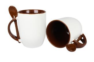 Caneca Com Colher Marron Resinada Para Sublimação