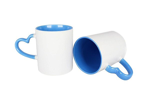 Caneca Love Branca para Sublimação com Alça e Interior Azul Claro - 36 Unidades